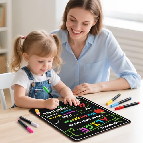 Reusable Double-Sided Back to School Chalkboard with 6 Liquid Chalk Markers - Preschool to 12th Grade