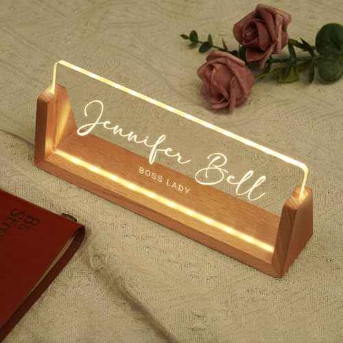 Custom Name Plate for Desk, Personalized Light Up Acrylic Desk Name Plate, Personalized Office Gifts for Boss Coworkers Teacher, Employee Appreciation GIfts, Office Decor for Women Men