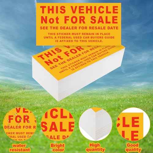 500 Pcs Car Dealership Supplies This Vehicle Not for Sale Stickers Car Dealer Yellow and Red Lettering Decal Adhesive Compliance Sticker for Vehicle Window, 6 x 3 Inches
