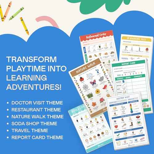 Tiny Expressions Playtime Notepads - 6-Pack Kids Pretend Play Notepads - 40 Pages Each of Restaurant, Doctor, Boarding Pass, Report Card, Nature Walk & Soda Shop for Imaginative Role Play