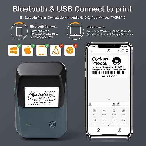 LMASBLTER B1 Label Makers - Barcode Label Printer Bluetooth Portable Thermal Printer for Small Business, Address, Logo, Clothing, Jewelry, Retail, Mailing, Sticker Printer for Phones & PC, Black