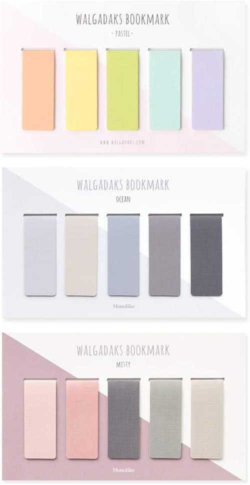 Monolike Magnetic Bookmarks - Solid Pastel, Ocean & Misty Colors | 15-Piece Set