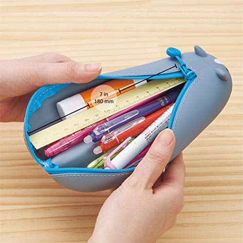 LIHIT LAB PuniLabo Gray Cat Zipper Pen Pouch 2.5x7.9in Silicone Cosmetic Organizer