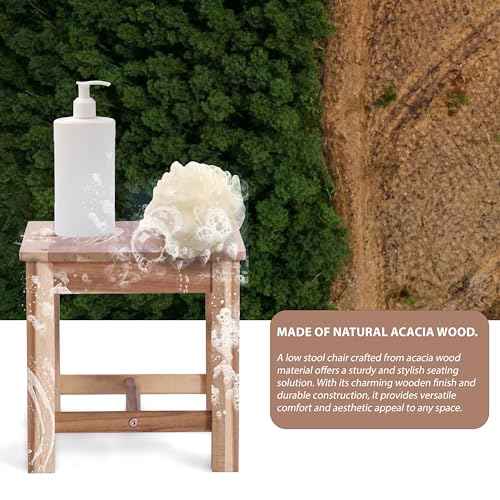 12 Inch Wooden Step Stool, Small Nature Beach Chair Under Desk, Indoor Acacia Wood Short Footstool for Living Room, Kitchen, Bathroom