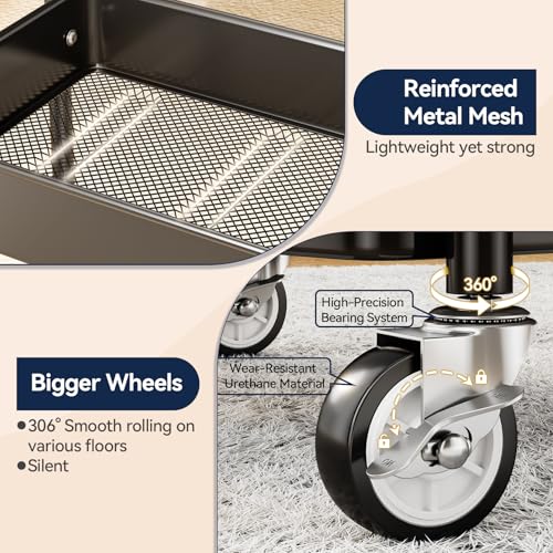 YASONIC Black 3-Tier Heavy Duty Metal Utility Cart with Wheels