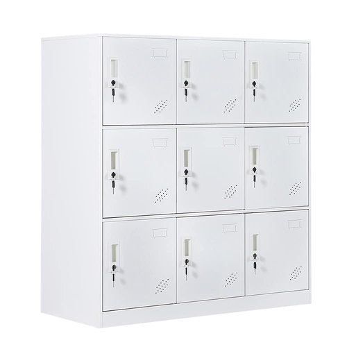 WISUNO 9 Doors Metal Lockers for Employees, Steel Storage Locker with Lock and Card Slot,Lockable Office Metal Storage for School Office Gym Bedroom,Garage (White)