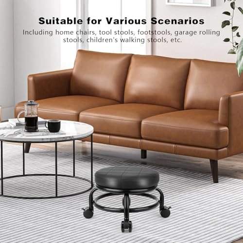 Low Height Rolling Stool with PU Leather Cushion – 9.5in Seat, 250lbs, 360° Castors