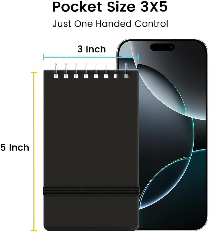 Small Pocket Notebook - Mini Spiral Notepad for Easy Note-Taking | Black, 3x5 Size