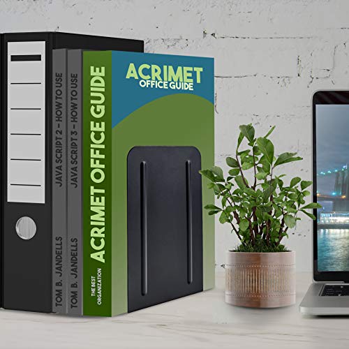 Acrimet Black Steel Heavy Duty Bookends, Non-Skid Shelving Supports, 6 7/8" H