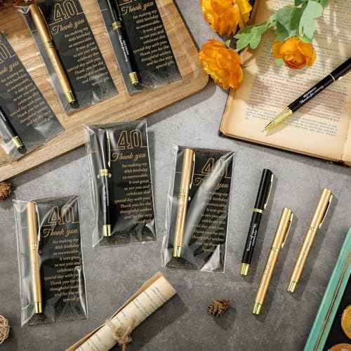 50 Set 40th Birthday Party Favor for Guest Anniversary Party Favor with Black and Gold Ballpoint Pens and Thank You Cards for Women Men Birthday Anniversary Appreciation Gifts