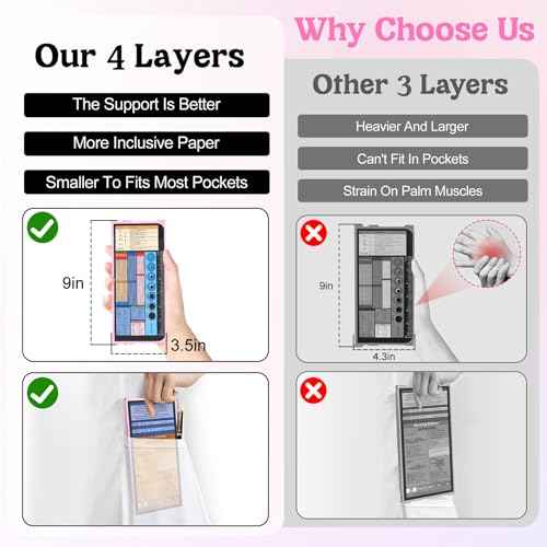Nursing Clipboard Foldable-4 Layers Aluminum Nurse Foldable Clipboard Nursing Medical Edition Cheat Sheets, Pocket Size Pen Clip for Nurses Students School and Doctors-Pink