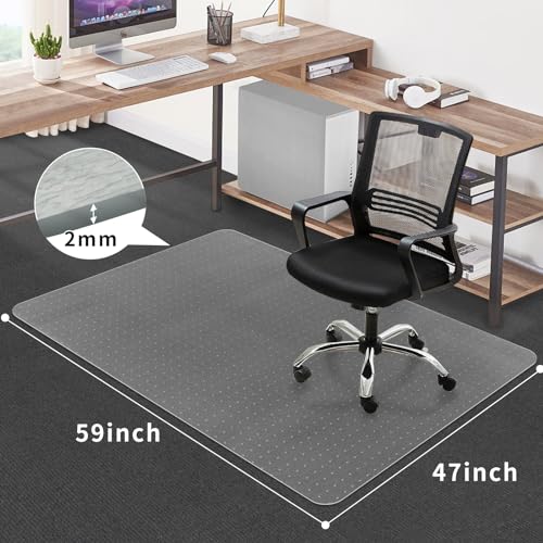 SHAREWIN Office Chair Mat for Carpet Floors, 47" x 59" Clear Desk Chair Mats for Low Pile Carpeted Protector, Sturdy PVC Computer Chair Mats Anti-Slip and Easy to Clean for Home & Office