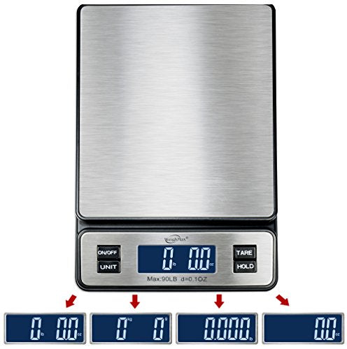 Weighmax W-2809 90 LB Digital Postal Scale with Stainless Steel Platform, AC Adapter Included