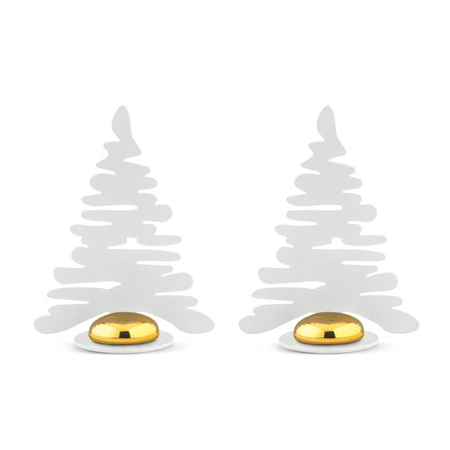 Alessi Barkplace Tree BM16S2 W - Set of Two Placecards with The Shape of a Christmas Tree, in Colored Steel with Epoxy Resin, White with Porcelain Magnet