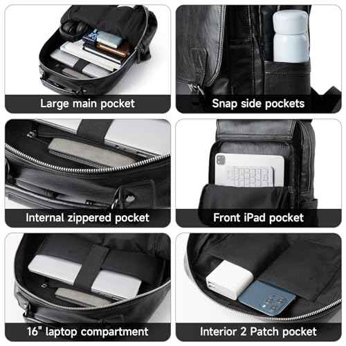 Leather Travel Laptop Backpack For Men Fit 15.6" Waterproof Vintage Backpack Business Work Knapsack College Commute Hiking Black Backpacks