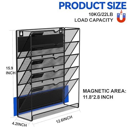 Black 6-Tier Magnetic File Holder, No Drilling Office & Refrigerator Organizer