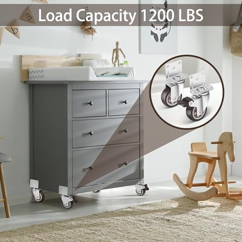 Nefish 2 Inch Side Mount Casters 8 Pack, L-Shaped TPR Rubber Caster Set of 8, Ball Bearing 360 Degree Plate Swivel Castors Wheel, Corner Castors Wheels for Furniture, Baby Bed, Kitchen, Cabinet, Table