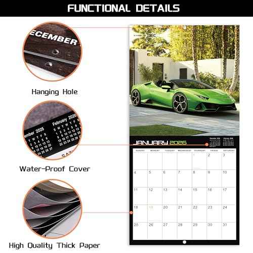 2026 Calendar - Cars Wall Calendar 2026, January 2026 - December 2026, 11.6" x 11.6" for Home, Office, School