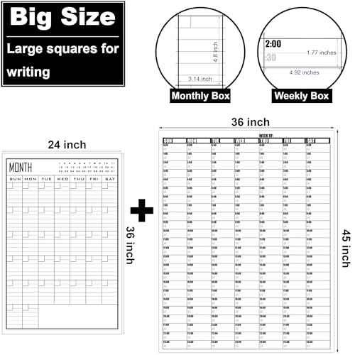 36x45 Inch Large Dry Erase Weekly Wall Calendar 24 Hour Time Slots And 24x36 Inch Big Monthly White Board Planner Combo For Work,Home Office,Jumbo Weekly Homeschool Calendar 30 Minute Increments