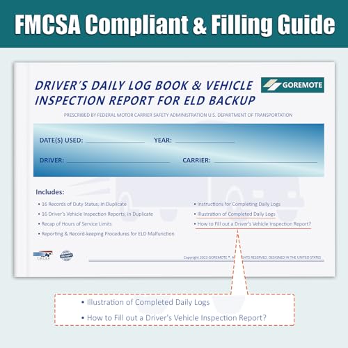 goremote ELD Backup Driver Log Book & DVIR - 16 Sets, 8 Days