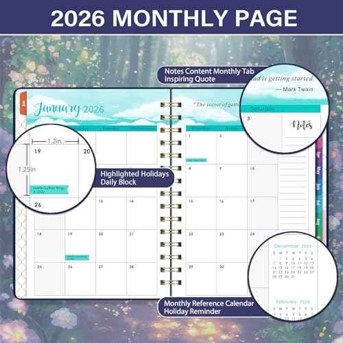 2026 Planner - Planner 2026 Weekly and Monthly from Jan.2026 - Dec.2026, 8.5'' X 6.4'', Weekly Monthly Planners 12 Month with Colorful Tabs, Back Pocket - Forest Path