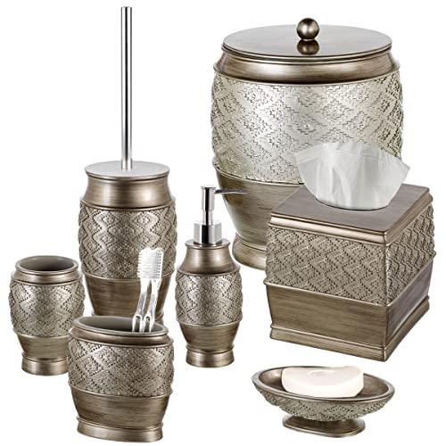 Creative Scents Dublin Silver Small Bathroom Trash Can with Lid 1.26 Gal / 4.8L - Brushed Silver Garbage Can - Decorative Waste Basket for Bathroom Decor - Durable Wastebasket for Paper/Diaper