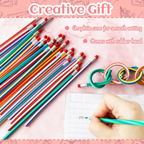 OJYUDD 35 Pack Flexible Soft Colorful Stripe Pencils with Erasers for Kids & Students