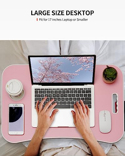Pink Foldable Laptop Desk with Cup Holder & Tablet Slot - Portable Bed & Office Stand