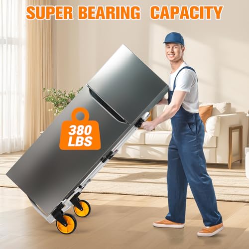 380 LB Capacity Folding Hand Truck Heavy Duty Foldable Dolly Cart with Wheels, Aluminum Collapsible Hand Cart Portable Trolley Dolley with Telescoping Handle for Moving Use Gorpuire