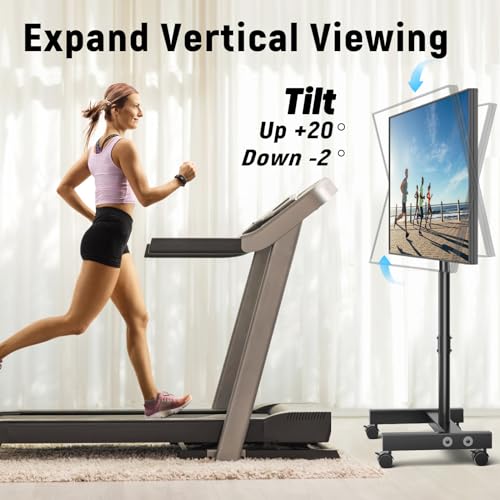 YOMT Mobile TV Cart Rolling TV Stand for 13-50 inch Screens, Tilting and Rotating Mount, Portrait to Landscape, Height Adjustable Portable TV Stand with Wheels Holds up to 44lbs Max VESA 200x200mm