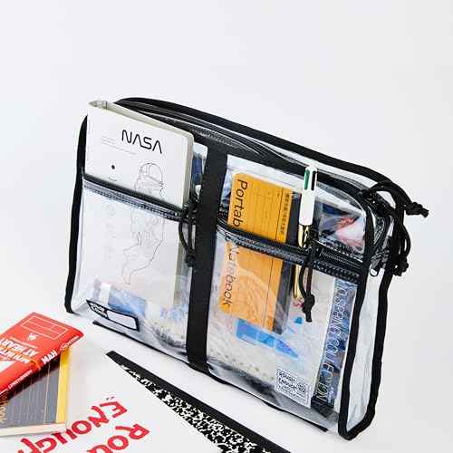 Rough Enough Plastic File Folder Clear Document Bag Organizer Art Portfolio Case with Zipper Compartment for A4 Paper Student Teacher School Supplies College Office Stationary Travel Waterproof