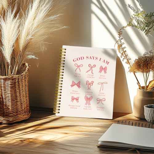 Bible Journal for Women, Christian Prayer Journal Pink Notebook Gifts for Teen Girls Kids, Bible Study Supplies, Coquette Preppy Bows Cute Church Faith Journaling Hardcover Spiral Notebook 5.5 X 8.3