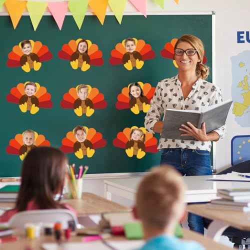 50Pcs Thanksgiving Turkey Cutouts Turkey Paper Cut-Outs with 100Pcs Glue Points Fall Bulletin Board Decor for Autumn Harvest DIY Craft Art School Home Party Favor