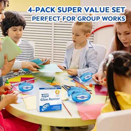 4 Pack Double Sided Tape Roller, 8mm x 315 Inch Permanent Adhesive Scrapbook Tape Dispenser Runner, Glue Tape Roller for Scrapbooking, Crafts and Arts Projects, Photo-Safe, Smooth & Clean