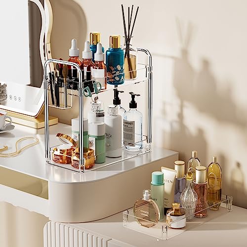 SPACEKEEPER 3 Tier Acrylic Storage Rolling Cart Clear Bathroom Cart Organizer, Transparency Laundry Room Organization Mobile Shelving Unit Multifunction Rolling Utility Cart for Office Living Room