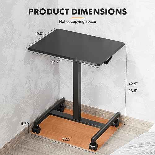 Sweetcrispy Mobile Small Standing Desk - Sit Stand Portable Rolling Laptop Desk with Lockable Wheels, Adjustable Height Computer Workstations, Modern Black
