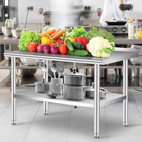 Stainless Steel Table for Prep & Work with Backsplash 60 x 24 Inches Commercial Heavy Duty Kitchen Worktable with Adjustable Under Shelf for Restaurant Business Home Outdoor