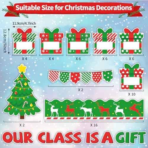Christmas Bulletin Board Decoration Set Xmas Gift Boxes Borders Cutouts for Party School Classroom Door Welcome Bulletin Board Craft Home Wall (Our Class is a Gift)