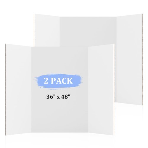 AKONEGE 2 Pack 36" x 48" Trifold Poster Board for Presentation, White Corrugated Cardboard Large Tri Fold Poster Board for Science Fair, Office & School Projects, Photo Displays, Exhibitions Event