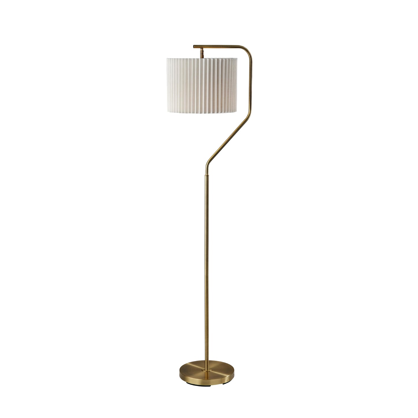 Adesso Antique Brass Floor Lamp with White Pleated Lampshade – 3-Way Modern Accent Light for Bedroom, Living Room, and House Décor, 60” Tall