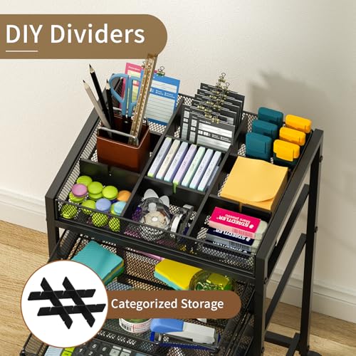 JKsmart Rolling File Cart with 3 Drawers (Black) - Under-Desk Filing Cabinet with DIY Dividers, A4/Letter Size