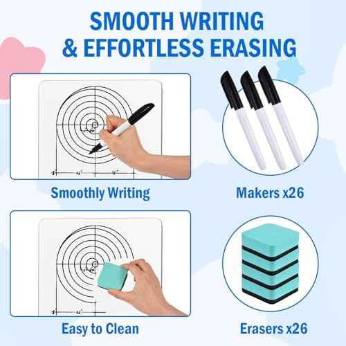 26 Pack Small Dry Erase Boards Classroom Pack 12 x 9 Inch Double Sided Mini White Boards Dry Erase LapBoards for Teacher Supplies with 26 Erasers and 26 Markers