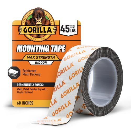 Gorilla Max Strength Mounting Tape 1 in x 60 in, Double-Sided, Indoor Hold