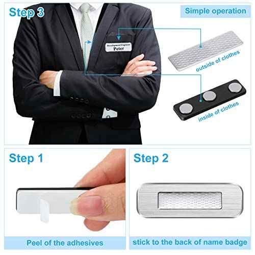Mtlee 100 Packs Name Tag Magnets Magnetic Name Badge Holders ID Fastener Clip with 3 Neodymium and Adhesive Backing for Uniform Jackets(Black)