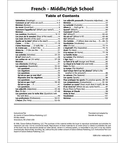 French Workbook for Middle & High School - Parts of Speech, Vocabulary & Sentence Building