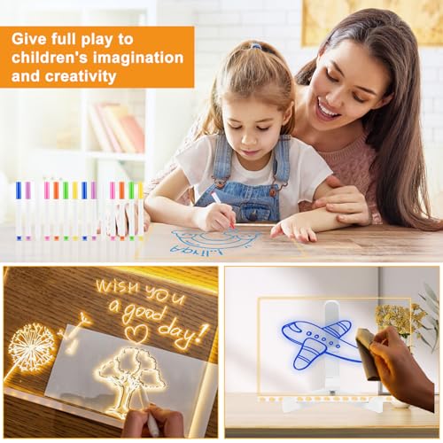 Led Note Board with Colors, 11.8 X 7.9¡± Acrylic Dry Erase Board with Light, Light Up Dry Erase Board with Adjustable Stand, Led Board White Board with 14 Pen for Office School Home
