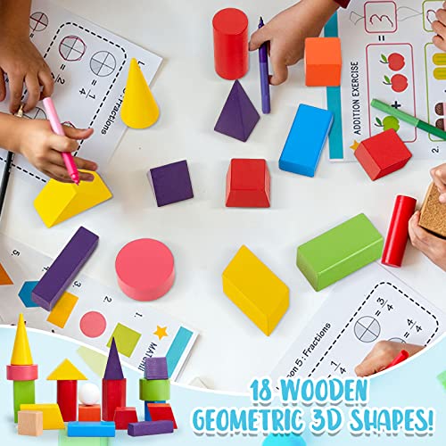 Deekin 36 Pcs Large 3D Geometric Wooden Shapes Blocks - Educational Toy