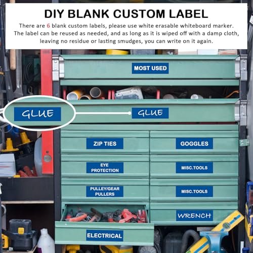 Tool Box Organization Magnetic Labels,Tool Chest Organizer Labels with Strong Magnets,Easy to Read Printing - Fits All Brands of Steel Tool Box Drawers,Blue-(72 Pcs, 4 x 1 Inches)