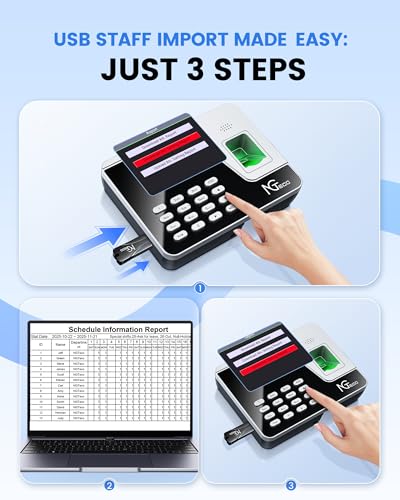 NGTeco Standalone Biometric Time Clock for Small Business - Black Silver