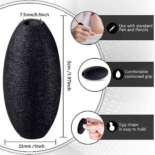 Zonon Writing Aid Trainer for Adults Foam Egg Grips Pen Cushioned Holders Writing Aid Trainer for Handwriting Drawing Preschool Supplies Right or Left Hand Use, 6 Pieces(Black)